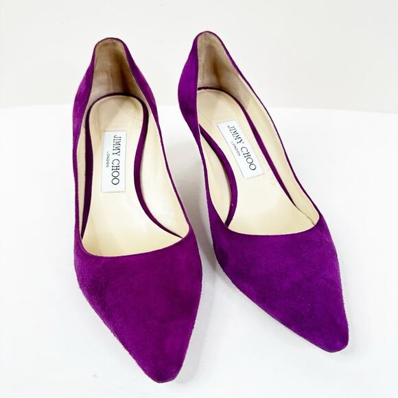 Jimmy Choo Purple Suede Heels Womens 37.5 Slip On Pumps - Picture 4 of 11